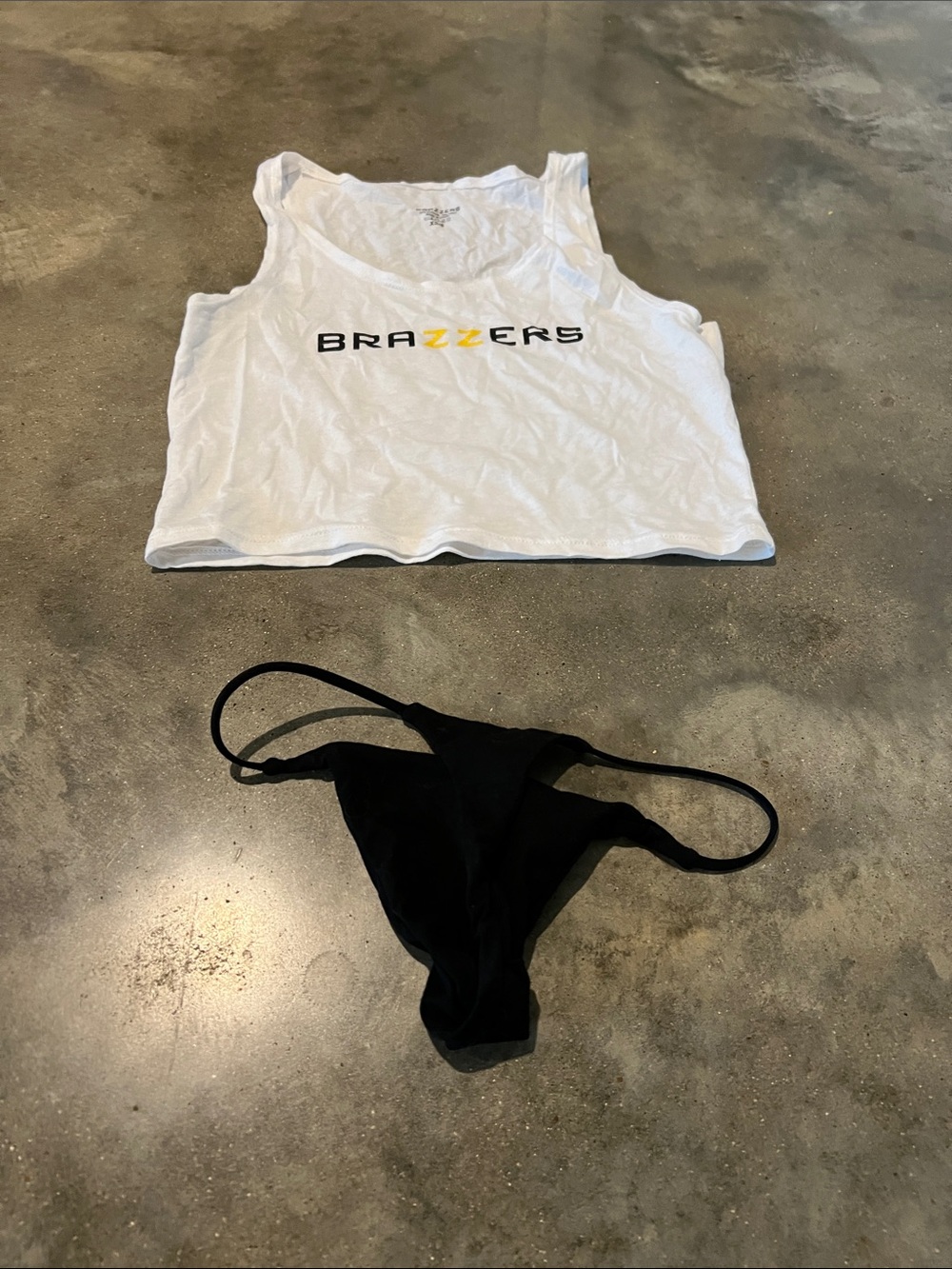 Brazzers White Logo Crop Tank with Black Thong Set